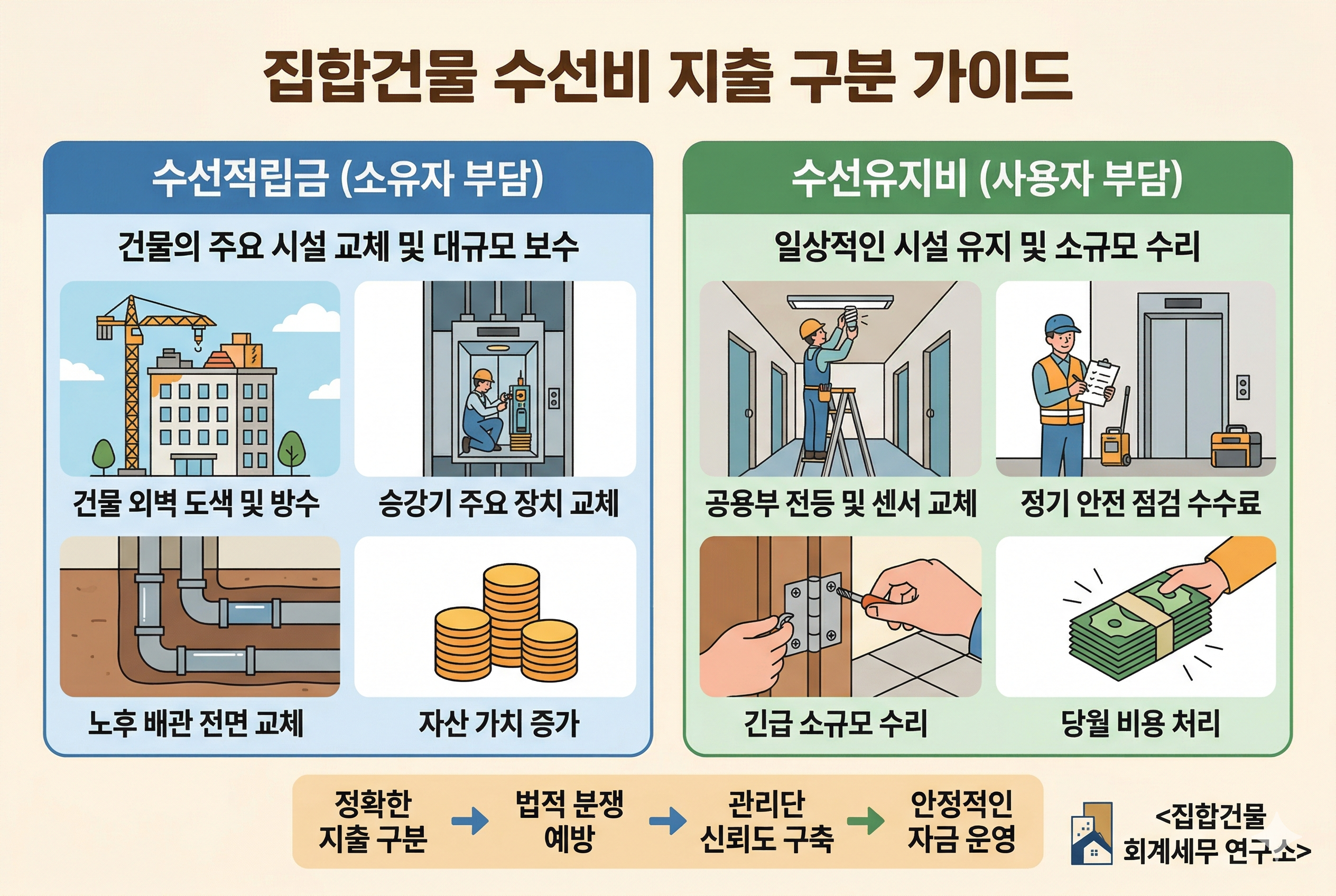 수선적립금과 수선유지비 차이 및 사례별 지출 기준 가이드