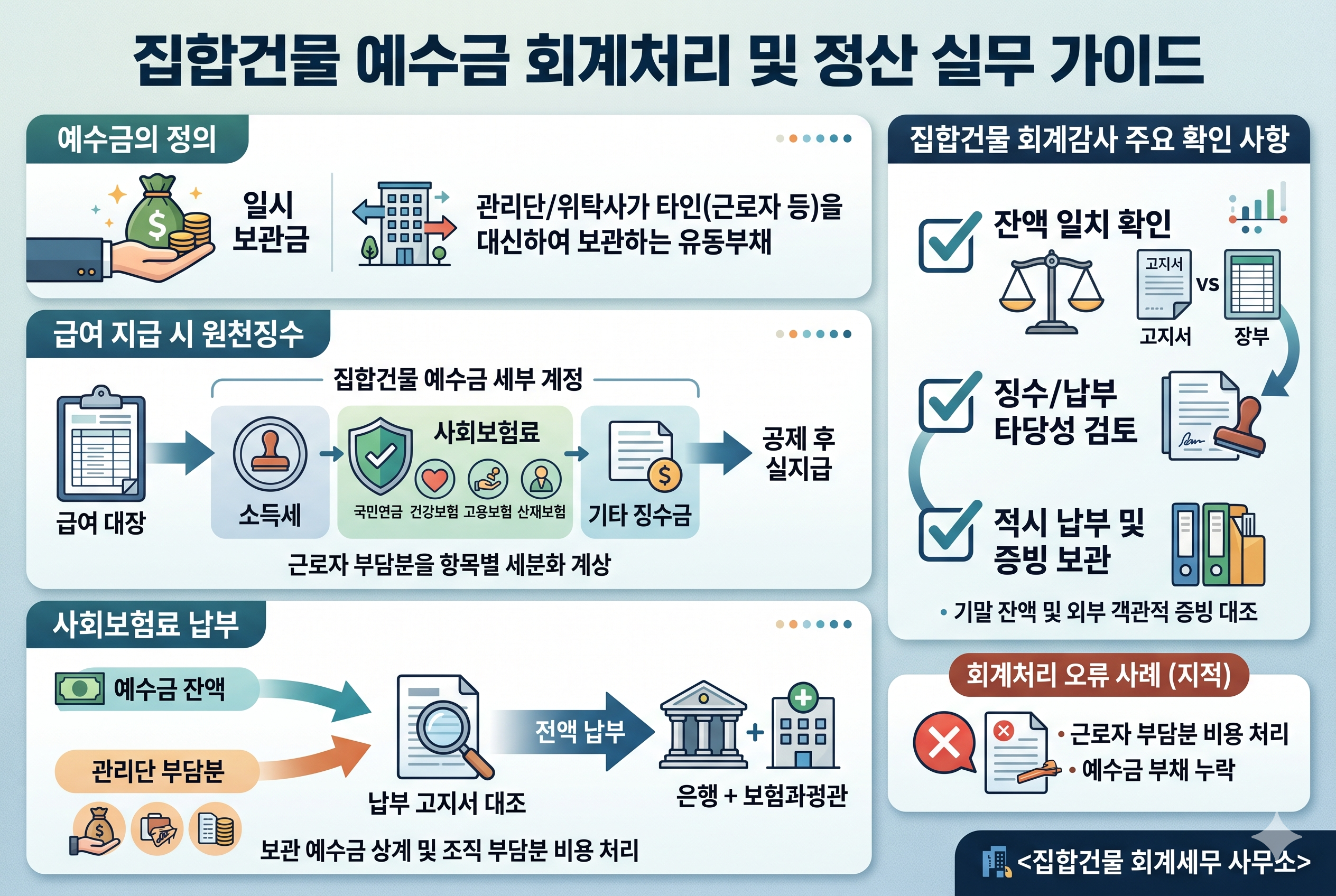 집합건물 예수금 원천세 및 건강보험료 4대보험 회계처리 실무 가이드